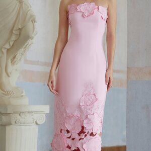 Miss Rosier Inga Pink Strapless Floral Embroidered Maxi Dress